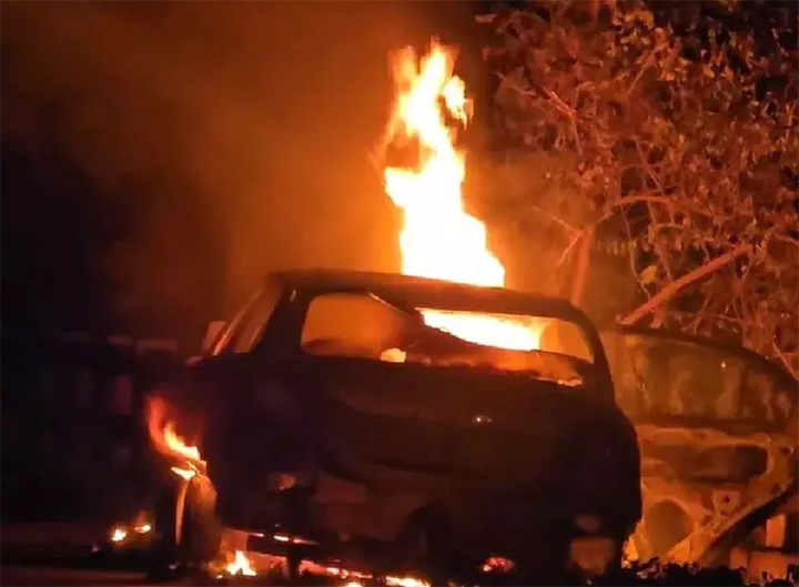 Car caught fire, 4 burnt alive