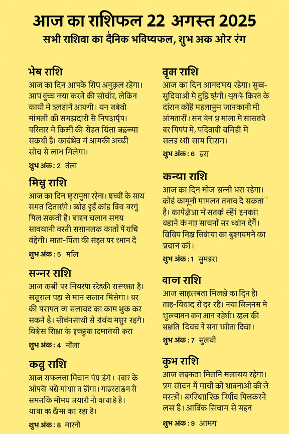 WebMorcha Web Morcha आज का राशिफल 22 अगस्त 2025