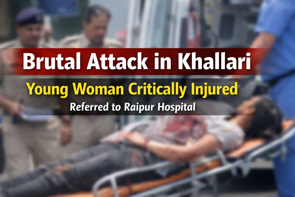 खल्लारी थाना क्षेत्र के ग्राम अरण्ड में युवती पर धारदार हथियार से हमला, गंभीर हालत में रायपुर रेफर।