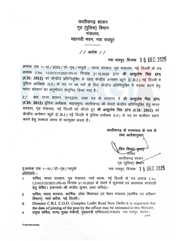 IPS Transfer: प्रभात कुमार बने महासमुंद के नए एसपी, आशुतोष सिंह CBI के लिए रिलीव