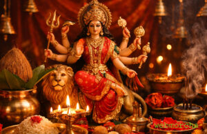 गुप्त नवरात्रि में मां दुर्गा की पूजा, दीपक और कलश के साथ पावन दृश्य