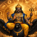 शनिदेव का प्रतीकात्मक स्वरूप, शनिवार राशिफल के लिए ज्योतिषीय पृष्ठभूमि वाली इमेज