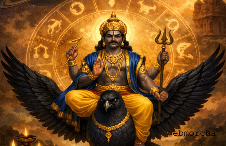 शनिदेव का प्रतीकात्मक स्वरूप, शनिवार राशिफल के लिए ज्योतिषीय पृष्ठभूमि वाली इमेज