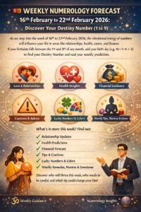 🔢 साप्ताहिक अंक ज्योतिष 16 फरवरी से 22 फरवरी 2026: जानिए क्या कहता है आपका मूलांक (1 से 9 तक)