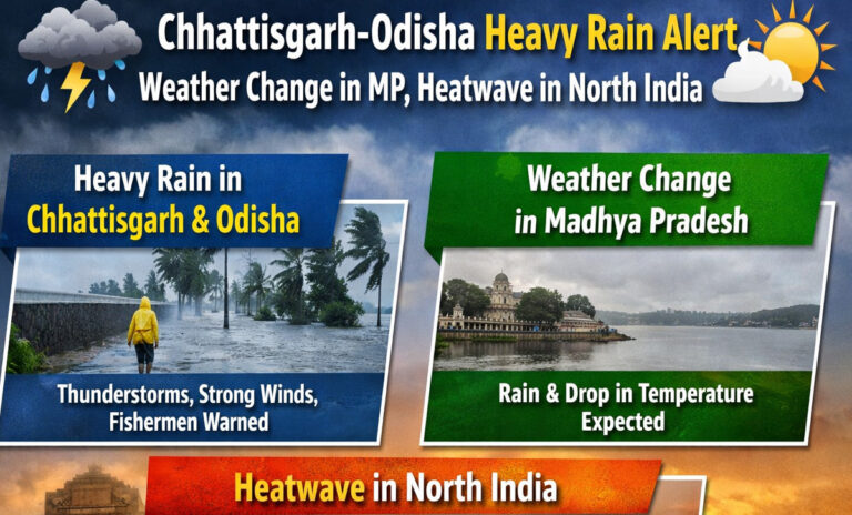Aaj Ka Mausam Live: छत्तीसगढ़-ओडिशा में तेज बारिश का अलर्ट, मध्य प्रदेश में बदलेगा मौसम, उत्तर भारत में बढ़ेगी गर्मी