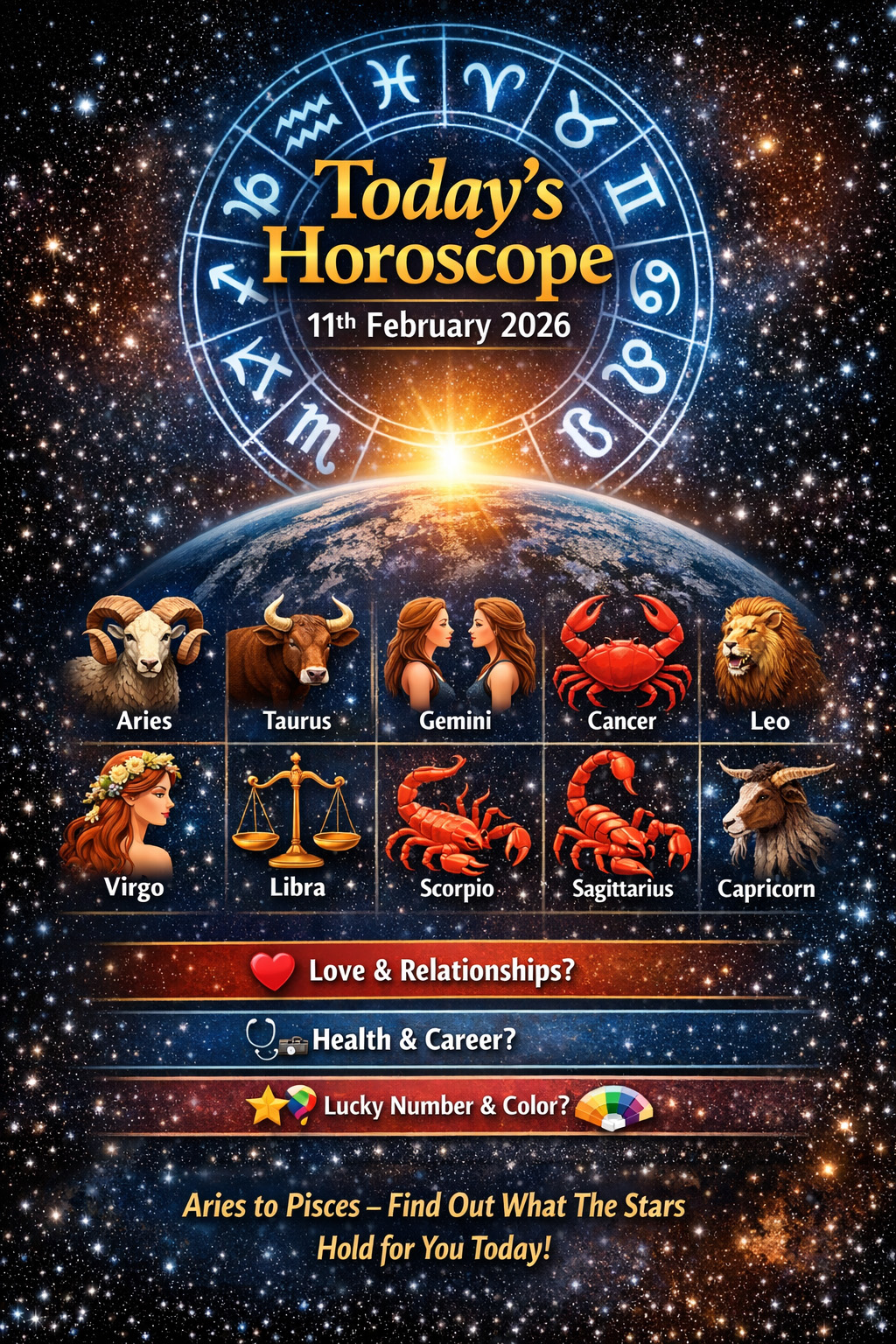 11 फरवरी 2026 का दैनिक राशिफल मेष से मीन तक सभी राशियों के लिए