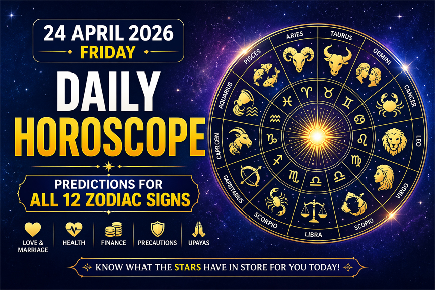 शुक्रवार आज का राशिफल 24 अप्रैल 2026: मेष से मीन तक जानें दांपत्य, सेहत, धन और उपाय