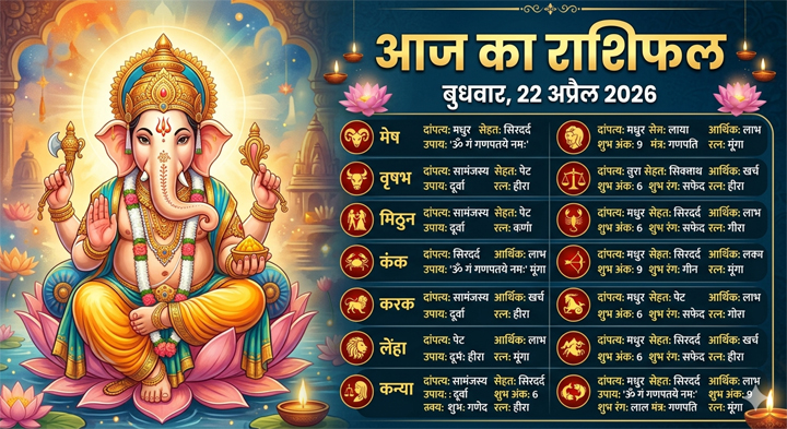 राशिफल 22 अप्रैल 2026: सेहत, पैसा और प्यार, कैसा रहेगा आपका आज का दिन?