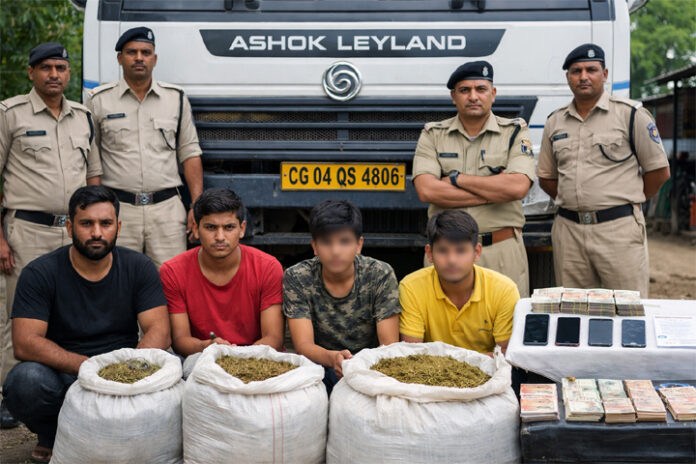 महासमुंद: टेमरी नाका में 47 किलो गांजा के साथ 4 आरोपी गिरफ्तार, 53 लाख से अधिक का माल जब्त