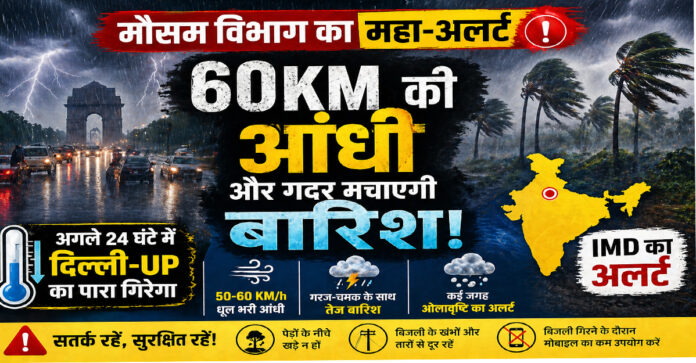 60KM की आंधी और तेज बारिश का अलर्ट: अगले 24 घंटे में बदलेगा मौसम, IMD की चेतावनी