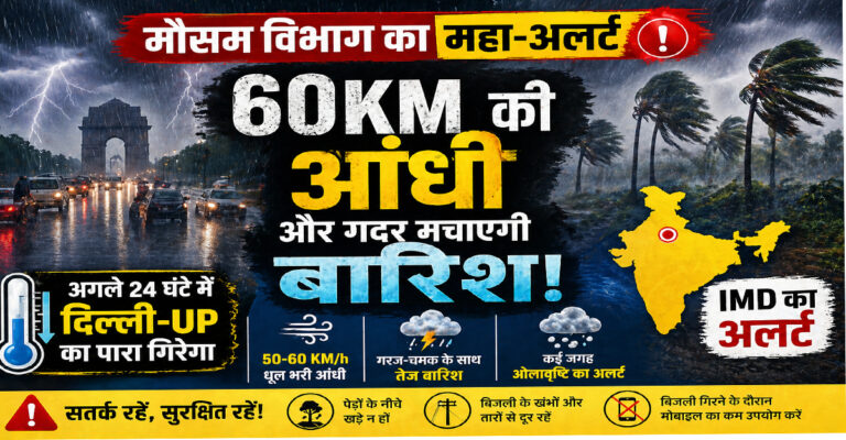 🌩️ 60KM की आंधी और तेज बारिश का अलर्ट: अगले 24 घंटे में बदलेगा मौसम, IMD की चेतावनी