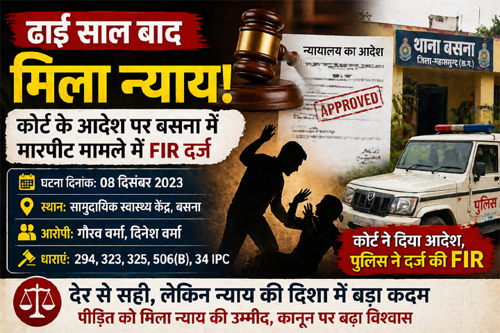 ढाई साल बाद मिला न्याय: कोर्ट के आदेश पर बसना में मारपीट मामले में FIR दर्ज