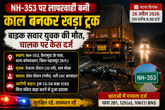 NH-353 पर खड़ा ट्रक बना काल: बाइक सवार युवक की मौत, चालक पर केस दर्ज