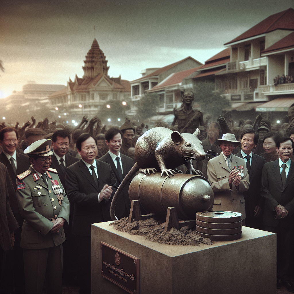 कंबोडिया ने भूमि Mine खोजने वाले चूहे की मूर्ति का अनावरण किया