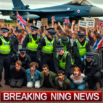 यूके पुलिस ने अमेरिका द्वारा इस्तेमाल किए गए RAF बेस के पास सात प्रदर्शनकारियों को गिरफ्तार किया