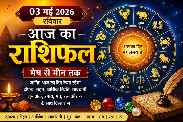 03 मई 2026 रविवार का राशिफल, 12 राशियों का दैनिक भविष्यफल, ज्योतिष चक्र और ग्रह-नक्षत्र आधारित भविष्यवाणी
