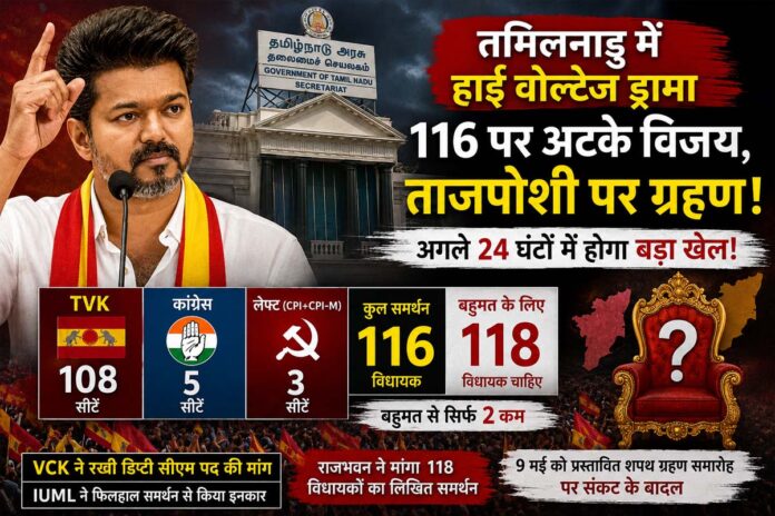 तमिलनाडु में सत्ता का सस्पेंस: बहुमत से 2 कदम दूर विजय, सरकार गठन पर संकट गहराया