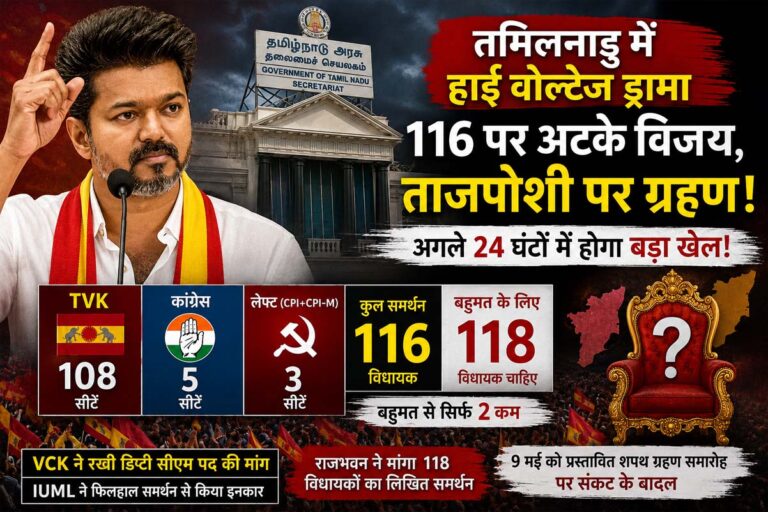 तमिलनाडु में सत्ता का सस्पेंस: बहुमत से 2 कदम दूर विजय, सरकार गठन पर संकट गहराया