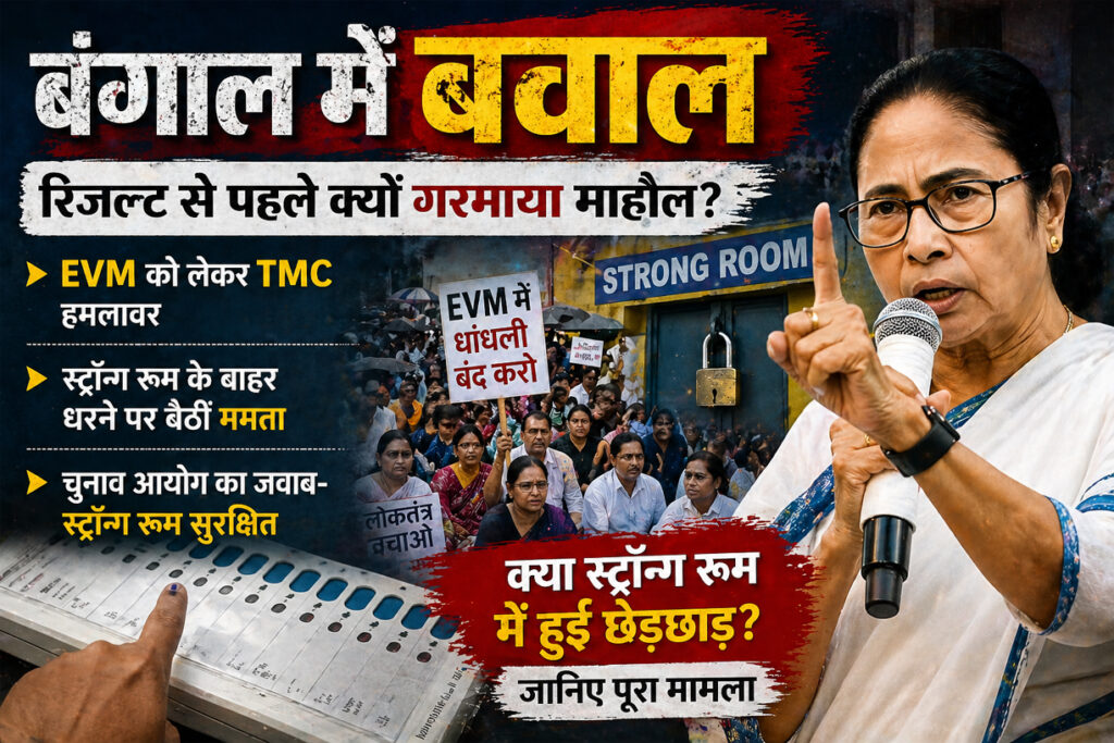 बंगाल में रिजल्ट से पहले हाई वोल्टेज ड्रामा: EVM को लेकर हंगामा, स्ट्रॉन्ग रूम के बाहर धरने पर बैठीं ममता बनर्जी