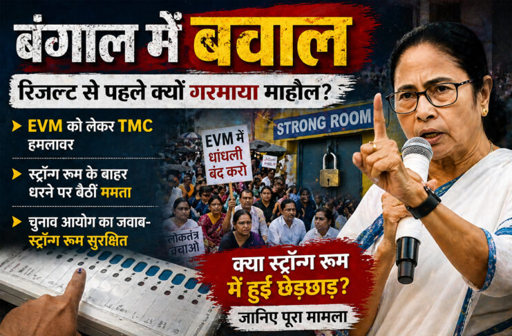 बंगाल में रिजल्ट से पहले हाई वोल्टेज ड्रामा: EVM को लेकर हंगामा, स्ट्रॉन्ग रूम के बाहर धरने पर बैठीं ममता बनर्जी