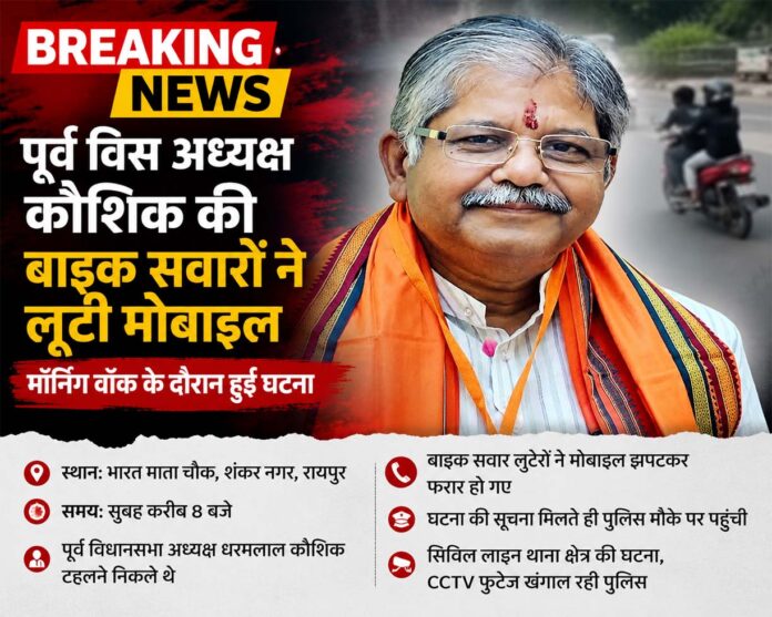 रायपुर में पूर्व विस अध्यक्ष धरमलाल कौशिक से मोबाइल लूट, मॉर्निंग वॉक के दौरान वारदात
