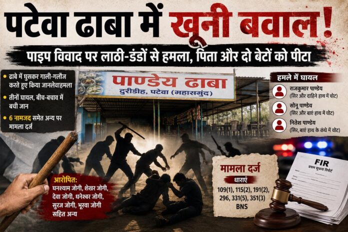 पटेवा के पाण्डेय ढाबा में खूनी बवाल: पाइप विवाद पर पिता और दो बेटों पर जानलेवा हमला,