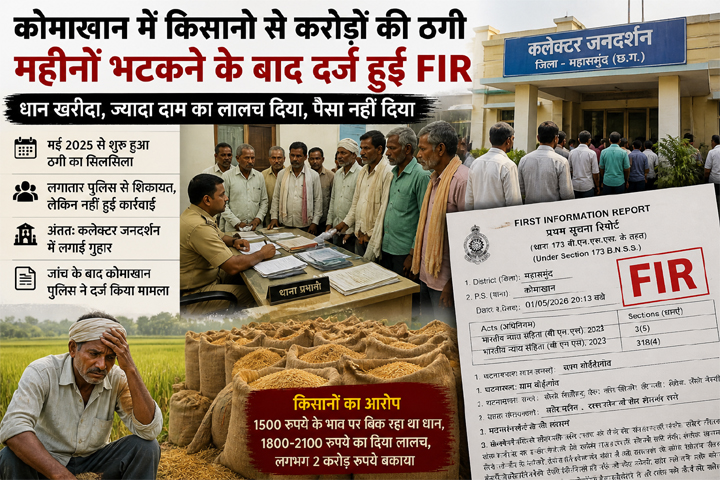कोमाखान में किसानों से धान खरीदी के नाम पर ठगी, महीनों तक भटकने के बाद कलेक्टर जनदर्शन के बाद दर्ज हुई FIR