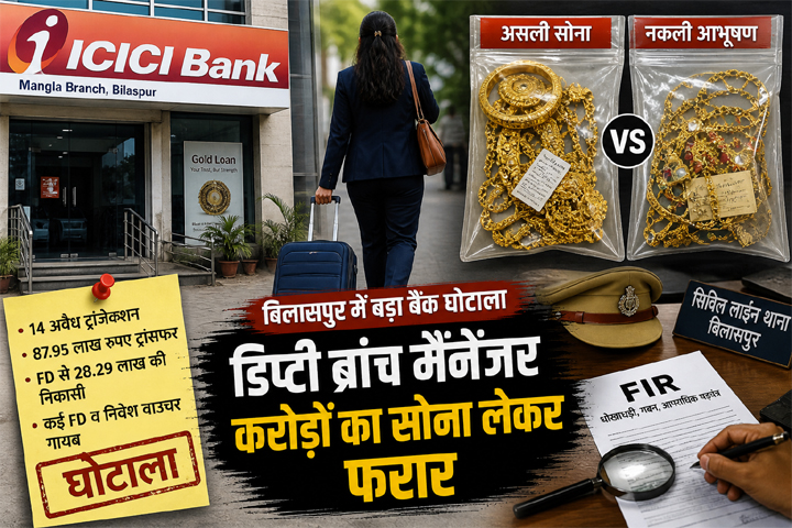 बिलासपुर में ICICI बैंक घोटाला, डिप्टी ब्रांच मैनेजर गोल्ड लोन का सोना लेकर फरार, नकली आभूषण मिले