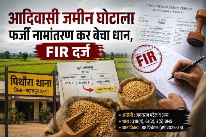 राजस्व रिकॉर्ड में हेराफेरी कर आदिवासी भूमि हड़पने का आरोप, पिथौरा थाने में FIR
