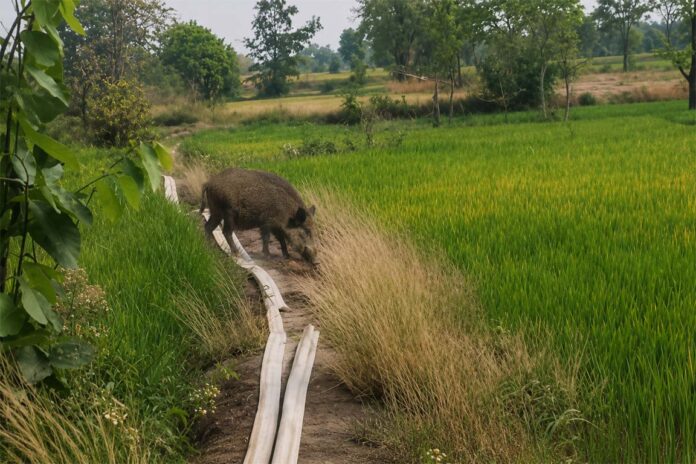 जंगली सूअर के आतंक से किसान परेशान, पेड़ पर चढ़कर बचाई जान, देखें वीडियो