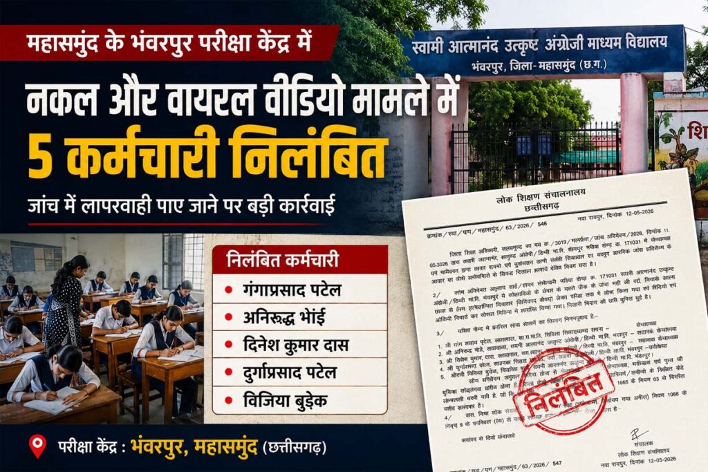 महासमुंद के भंवरपुर में बड़ा एक्शन, परीक्षा में गड़बड़ी पर 5 शिक्षाकर्मी सस्पेंड