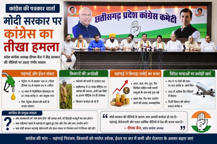 दीपक बैज का मोदी सरकार पर हमला: “देशवासियों को काम कम करने की सलाह देना दुर्भाग्यपूर्ण”