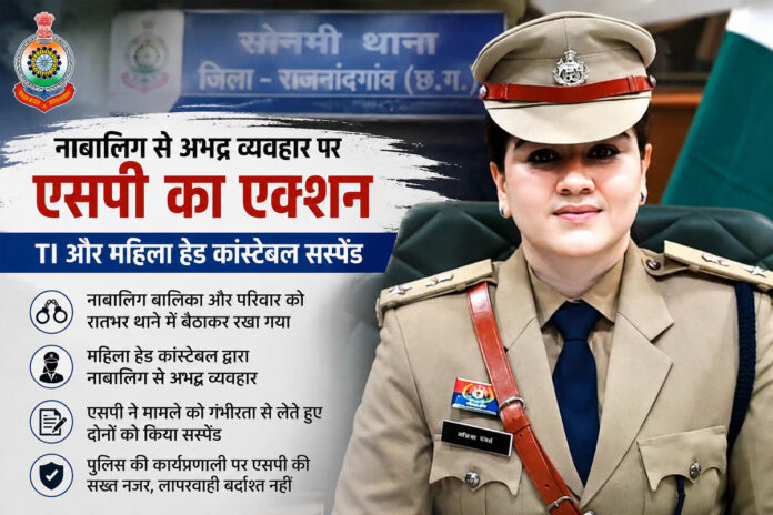 राजनांदगांव में नाबालिग से अभद्र व्यवहार पर बड़ा एक्शन, TI और महिला हेड कांस्टेबल निलंबित
