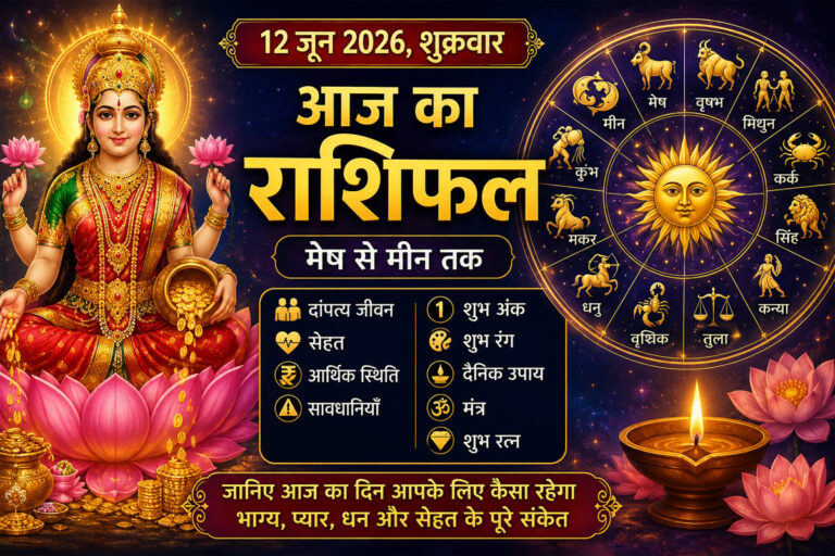मेष से मीन तक जानिए कैसा रहेगा आपका दिन — दांपत्य जीवन, स्वास्थ्य, धन, करियर, सावधानियां, शुभ अंक, शुभ रंग, उपाय, मंत्र और रत्न सहित