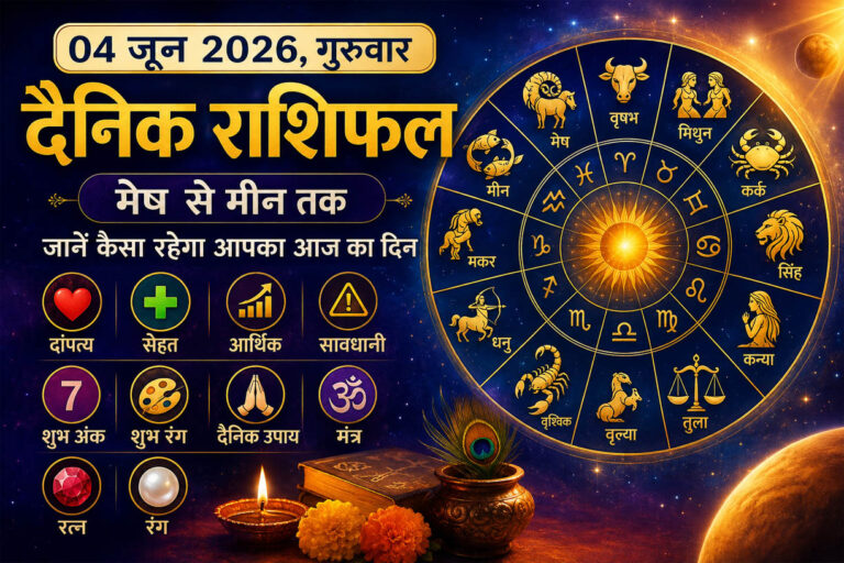 04 जून 2026 राशिफल: गुरुवार को किस राशि पर बरसेगी गुरु की कृपा? जानिए दांपत्य, धन, सेहत, शुभ अंक, रंग और उपाय