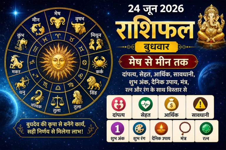 24 जून 2026 का राशिफल: बुधदेव की कृपा से चमकेगी किस्मत या बढ़ेंगी चुनौतियां? जानें मेष से मीन तक का विस्तृत भविष्यफल