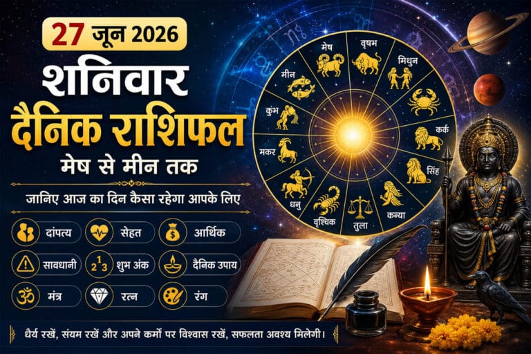 27 जून 2026, शनिवार का दैनिक राशिफल, आज का दिन कैसा रहेगा? जानिए मेष से मीन तक सभी 12 राशियों का विस्तृत भविष्यफल