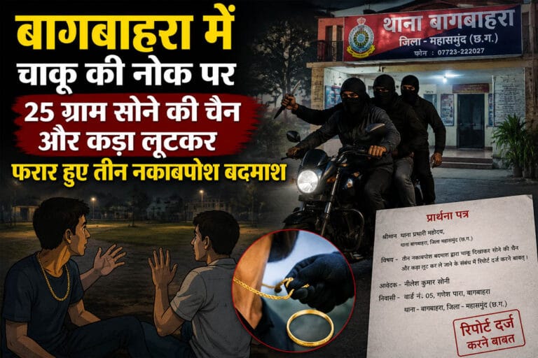 बागबाहरा में चाकू की नोक पर 25 ग्राम सोने की चेन और कड़ा लूटकर फरार हुए तीन नकाबपोश बदमाश