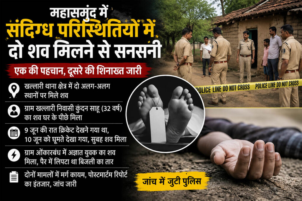 महासमुंद में संदिग्ध परिस्थितियों में दो शव मिलने से सनसनी, एक की पहचान, दूसरे की शिनाख्त जारी