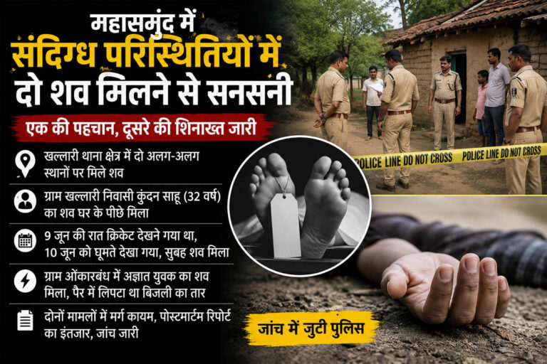 महासमुंद में संदिग्ध परिस्थितियों में दो शव मिलने से सनसनी, एक की पहचान, दूसरे की शिनाख्त जारी