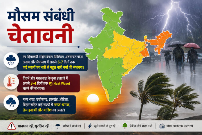 IMD अलर्ट: छत्तीसगढ़ समेत मध्य भारत में बारिश-आंधी, विदर्भ-मराठवाड़ा में लू का खतरा