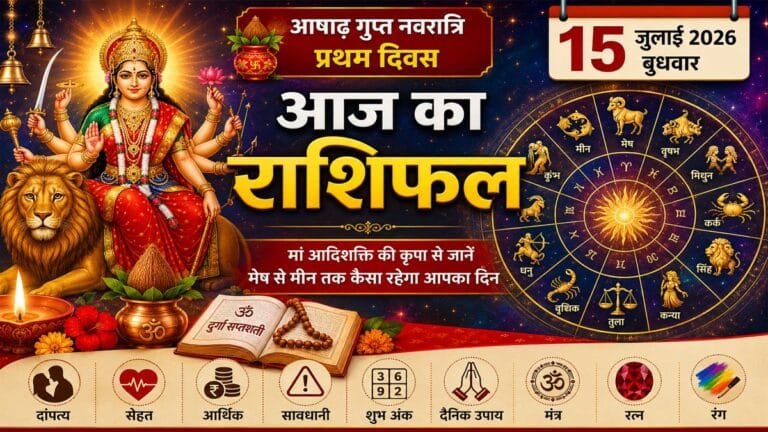 15 जुलाई 2026 राशिफल: आषाढ़ गुप्त नवरात्रि के प्रथम दिन मां दुर्गा की कृपा से मेष से मीन तक जानें दांपत्य, सेहत, धन, शुभ अंक और उपाय
