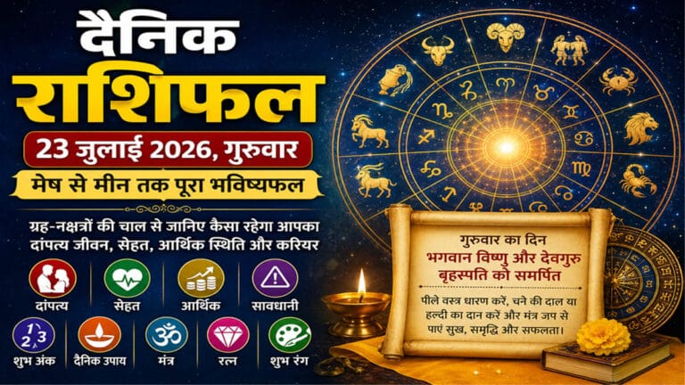 23 जुलाई 2026 का दैनिक राशिफल : गुरुवार को किस राशि पर बरसेगी गुरु की कृपा, किसे मिलेगा धन लाभ, पढ़ें मेष से मीन तक का भविष्यफल