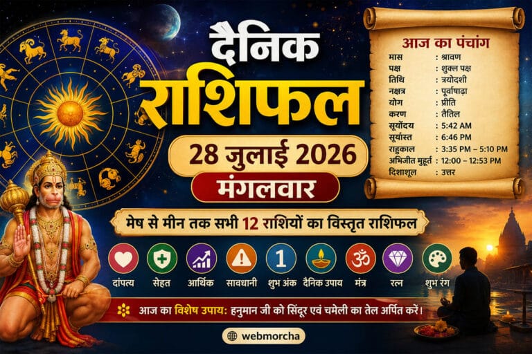 दैनिक राशिफल 28 जुलाई 2026, मंगलवार: आज इन राशियों को मिलेगा भाग्य का साथ, जानें दांपत्य, सेहत, धन, शुभ अंक
