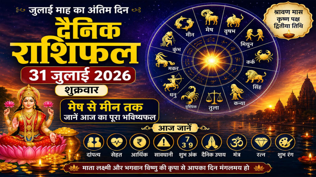 दैनिक राशिफल 31 जुलाई 2026, शुक्रवार: जुलाई माह के अंतिम दिन किस राशि की चमकेगी किस्मत, जानें मेष से मीन तक का विस्तृत राशिफल