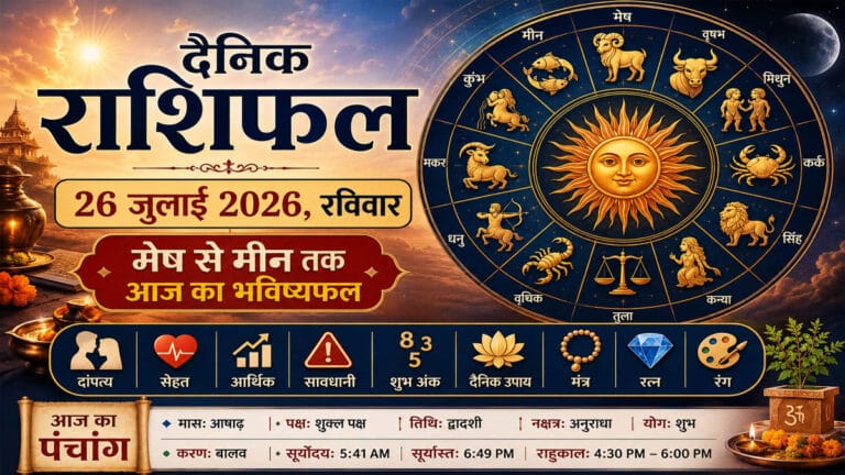 दैनिक राशिफल 26 जुलाई 2026, रविवार: देवशयनी एकादशी के शुभ प्रभाव से इन राशियों की चमकेगी किस्मत, जानें मेष से मीन तक का विस्तृत भविष्यफल
