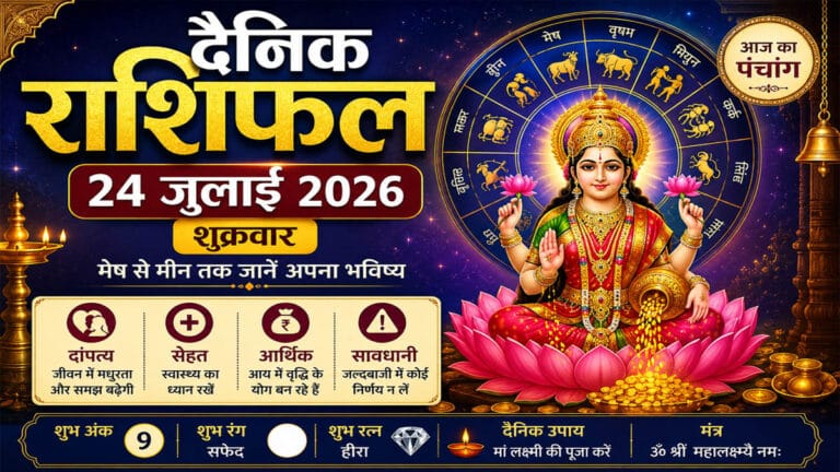 24 जुलाई 2026 का दैनिक राशिफल: शुक्रवार को किस राशि पर बरसेगी मां लक्ष्मी की कृपा? जानें मेष से मीन तक का भविष्यफल, पंचांग और शुभ उपाय
