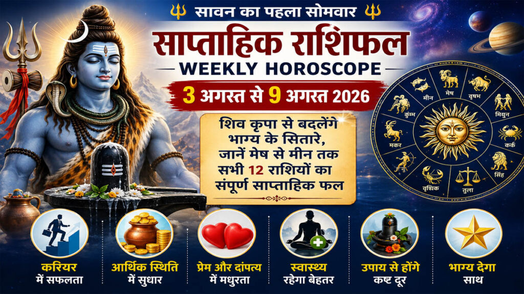 Weekly Horoscope (3 अगस्त से 9 अगस्त 2026): सावन का पहला सोमवार इन राशियों पर बरसाएगा शिव कृपा, जानें मेष से मीन तक साप्ताहिक राशिफल