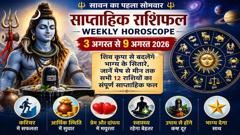 Weekly Horoscope (3 अगस्त से 9 अगस्त 2026): सावन का पहला सोमवार इन राशियों पर बरसाएगा शिव कृपा, जानें मेष से मीन तक साप्ताहिक राशिफल