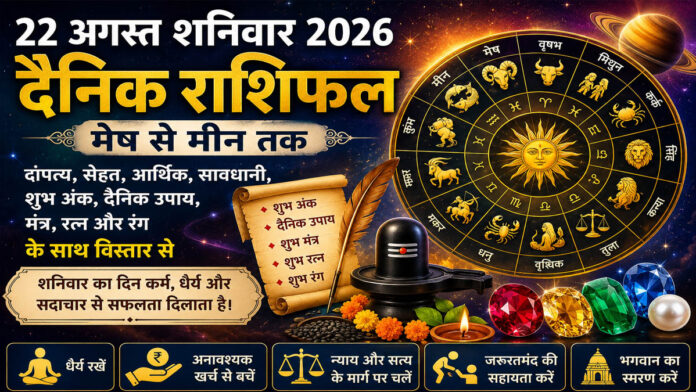 22 अगस्त शनिवार 2026 : मेष से मीन तक दैनिक राशिफल